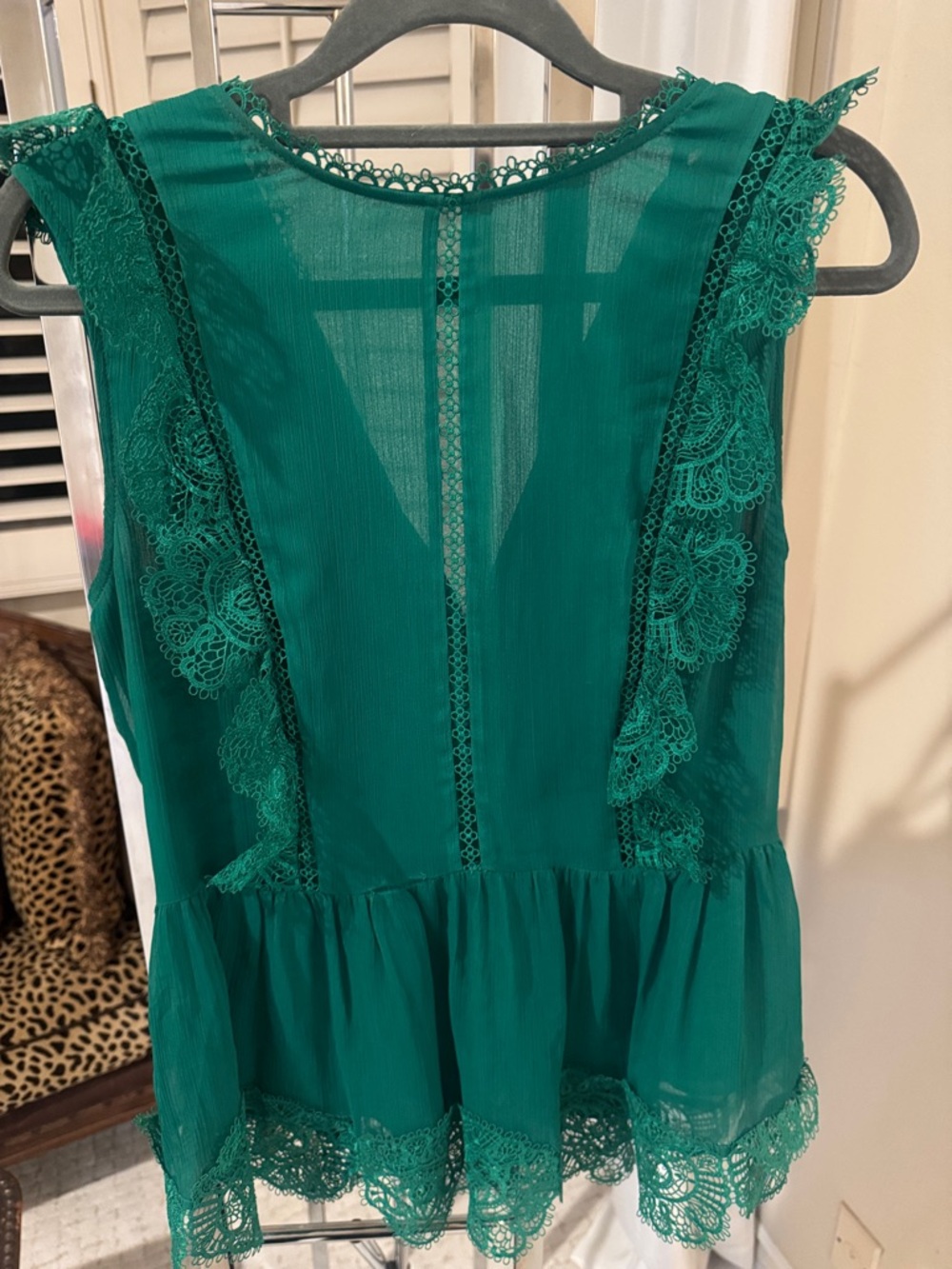 Ted Baker London Emerald Green Lace-Trim Peplum Shell